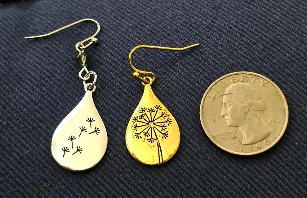 Dandelion Teardrop Earrings - Gold & Silver Options with Crystal Beads