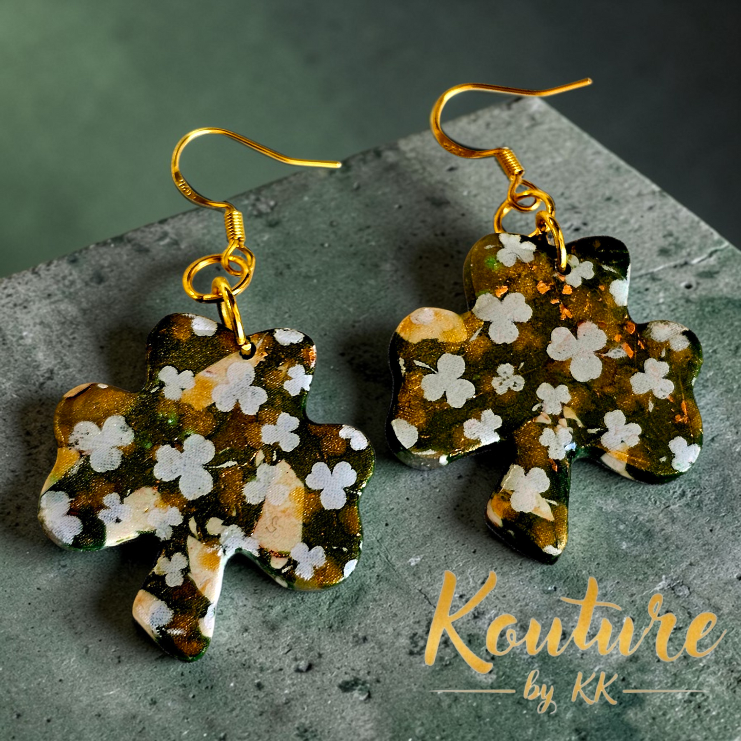Shamrock Earrings - Handmade Polymer Clay with Gold Leaf | St. Patrick's Day Jewelry