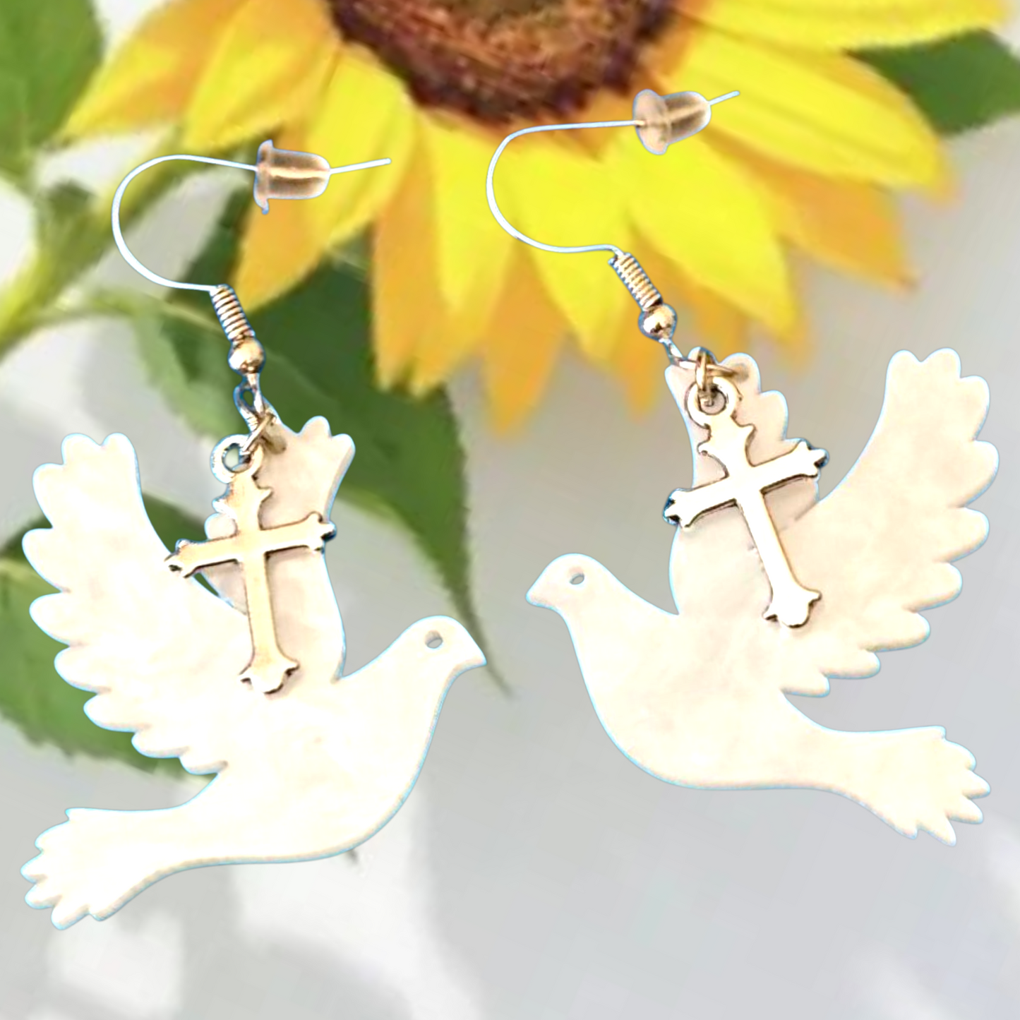 Handmade Dove Cross Earrings – Acrylic Faith Jewelry for Women