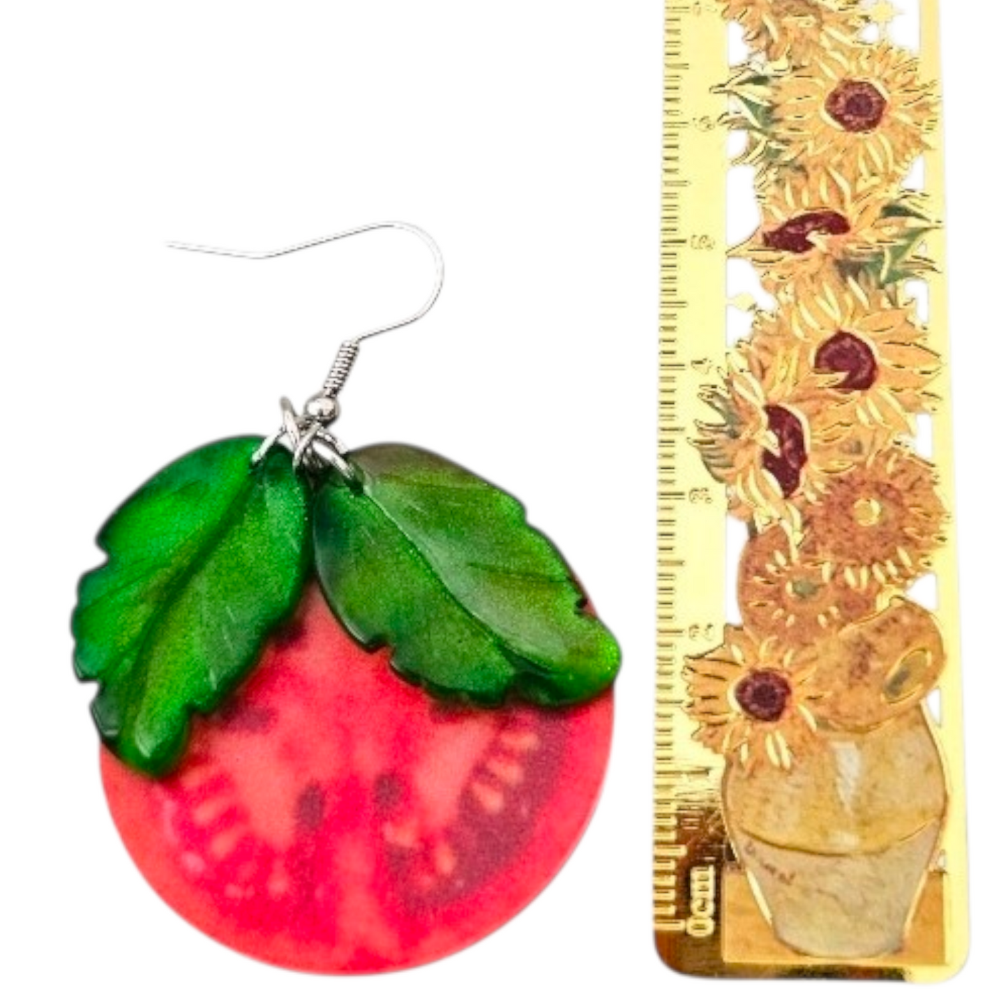 Tomato Slice Earrings with Glass Leaves