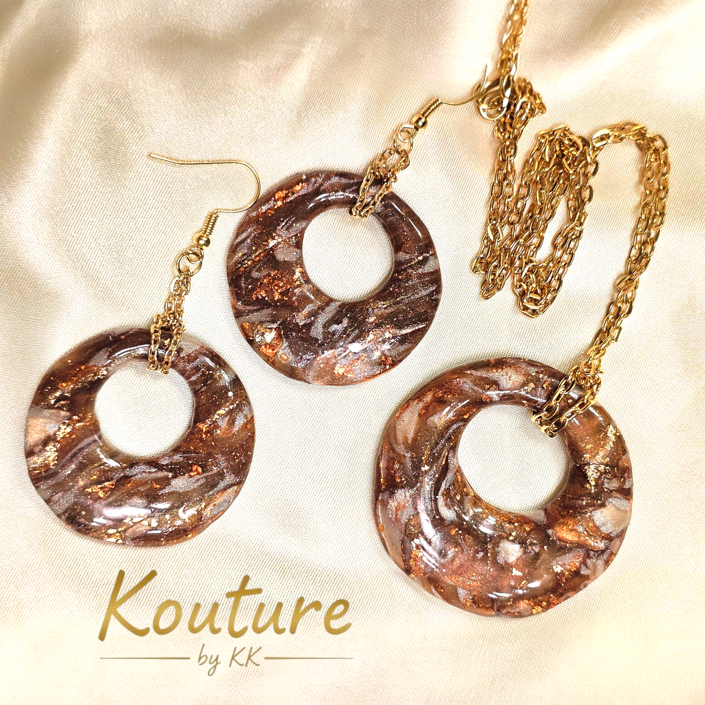 Copper Dreams Signature Set - Hand-Sculpted Polymer Clay Necklace & Earrings with Gold Leaf | One of a Kind