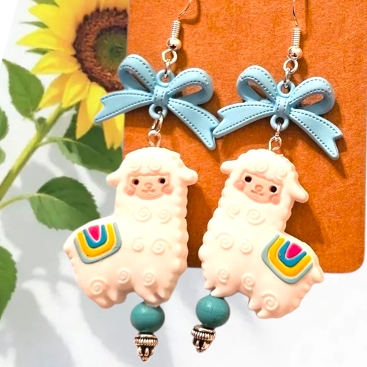 Llama Alpaca Earrings – Animal Earrings with Bow and Beads