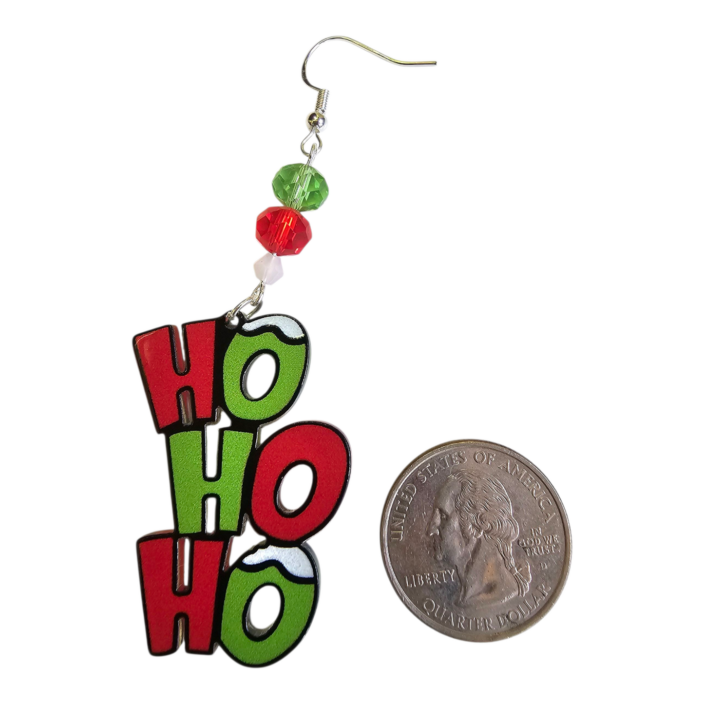 HO HO HO Christmas Earrings – Red and Green Festive Holiday Jewelry