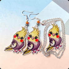 Load image into Gallery viewer, Cockatiel Acrylic Jewelry | Hanging Earrings, Post Earrings &amp; Necklace
