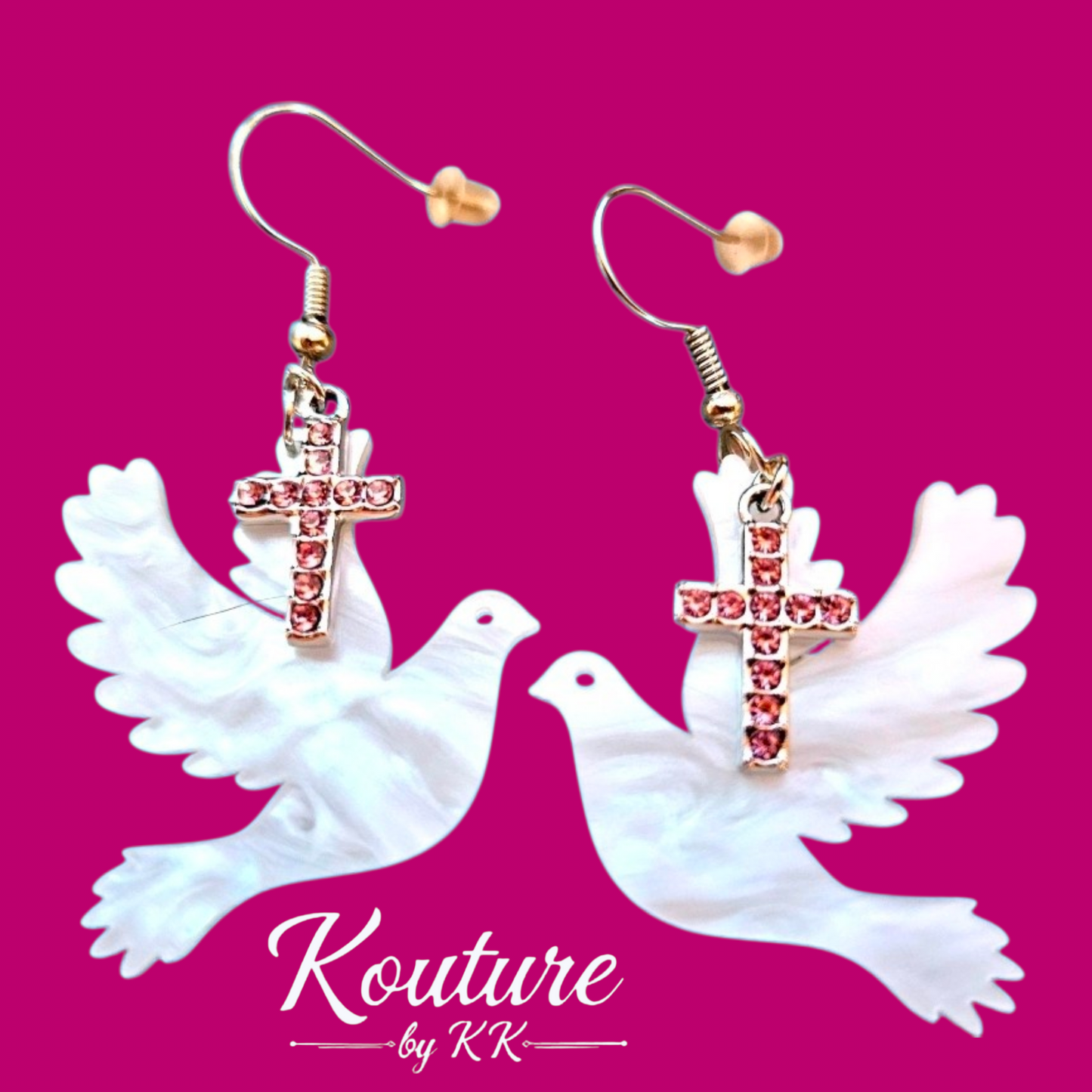Handmade Dove with Pink Cross Earrings - Faith Jewelry for Women, Lightweight Christian Gift, Religious Dangle Earrings (Copy)