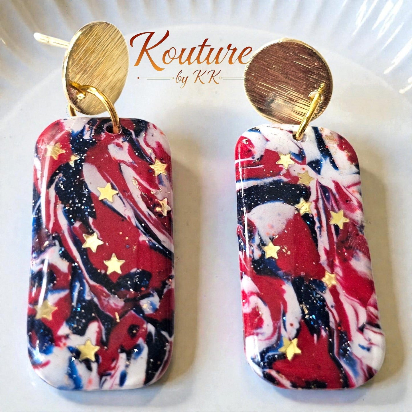 Signature Sculpted Rectangular Stars & Stripes Dangle Earrings
