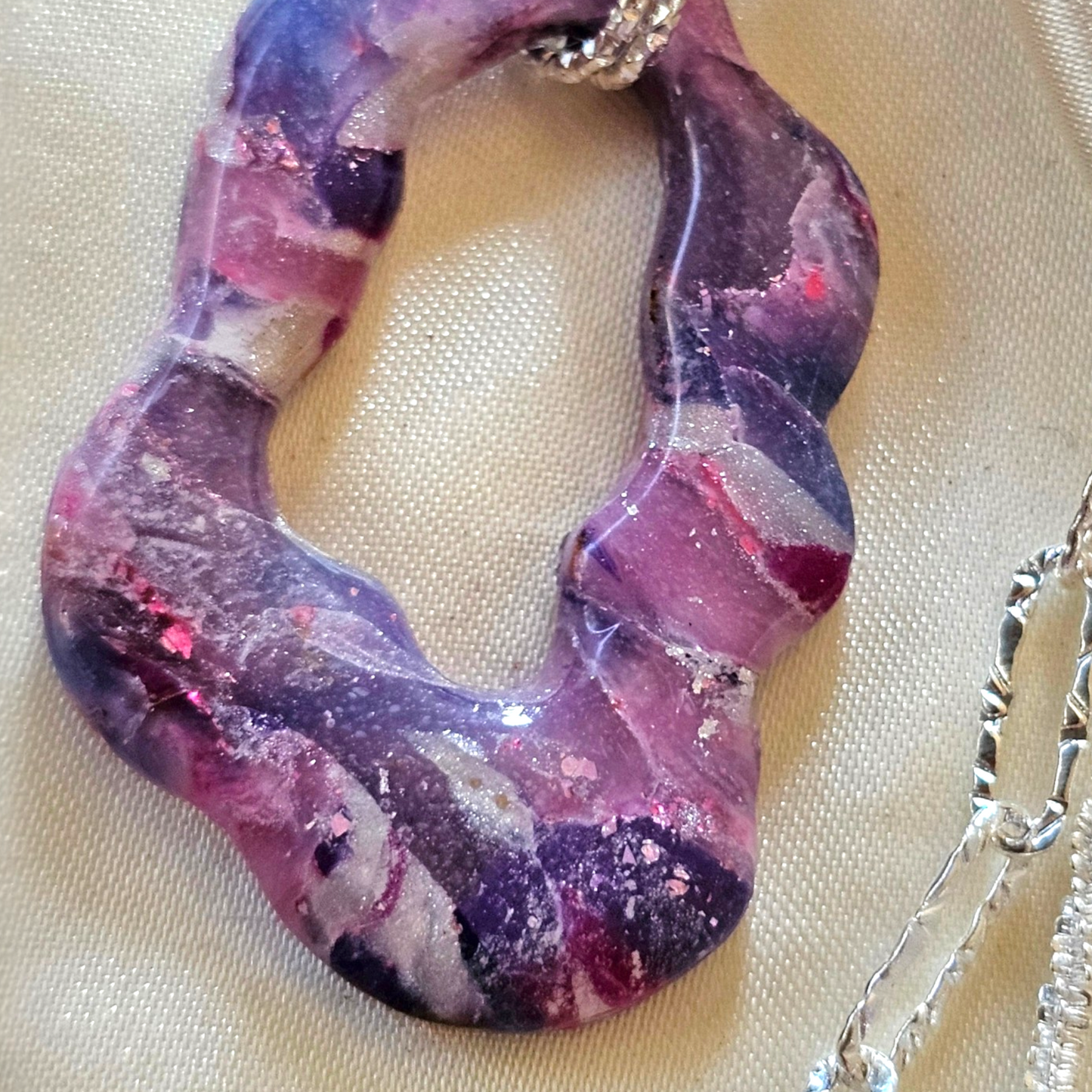 Purple Galaxy Wave Set – Hand-Sculpted Polymer Clay Double Necklace & Earrings with Silver Foil | One of a Kind Artisan Jewelry