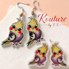 Load image into Gallery viewer, Cockatiel Acrylic Jewelry | Hanging Earrings, Post Earrings &amp; Necklace
