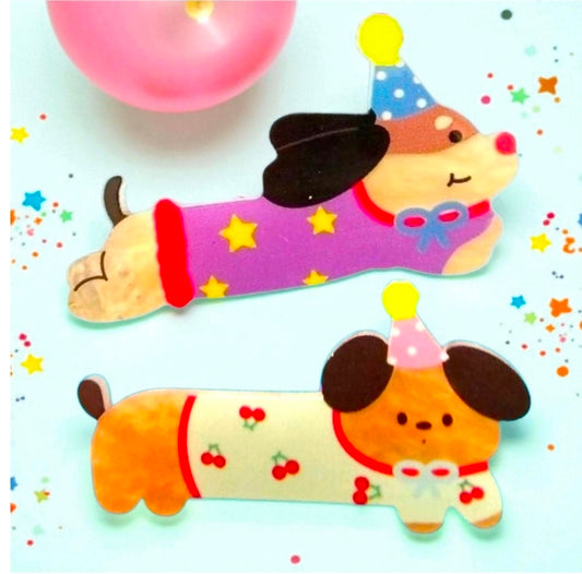 Birthday Dog Hair Clip Set – 2 Puppy Alligator Barrettes for Kids or Dog Mom