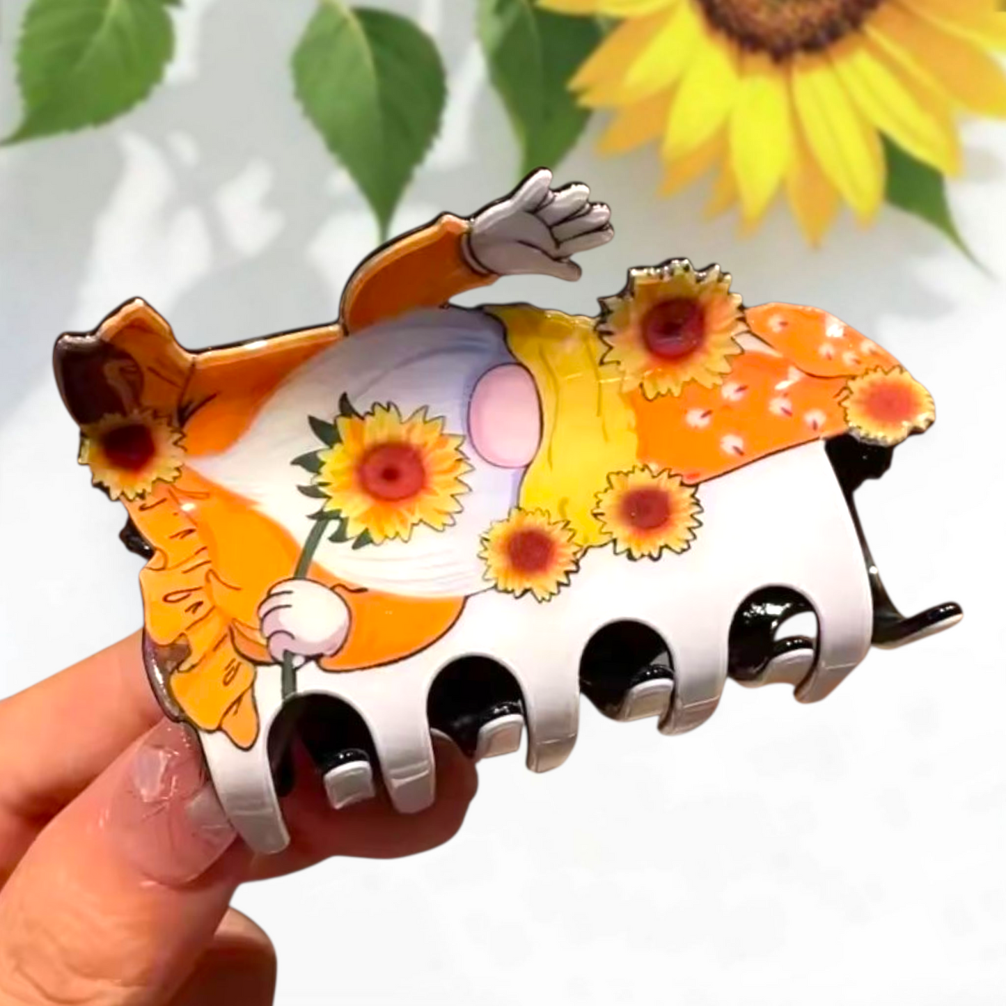 Sunflower Fall Harvest Gnome Hair Claw Clip – Acrylic Seasonal Hair Accessory