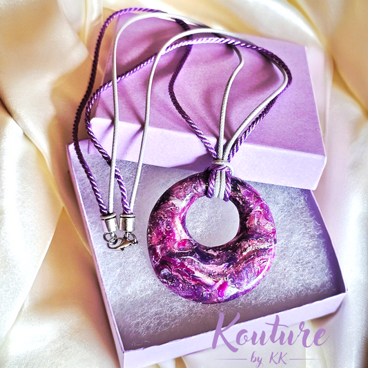 Purple Galaxy Donut Pendant Necklace – Hand-Sculpted Polymer Clay with Silver Foil | One of a Kind Statement Jewelry