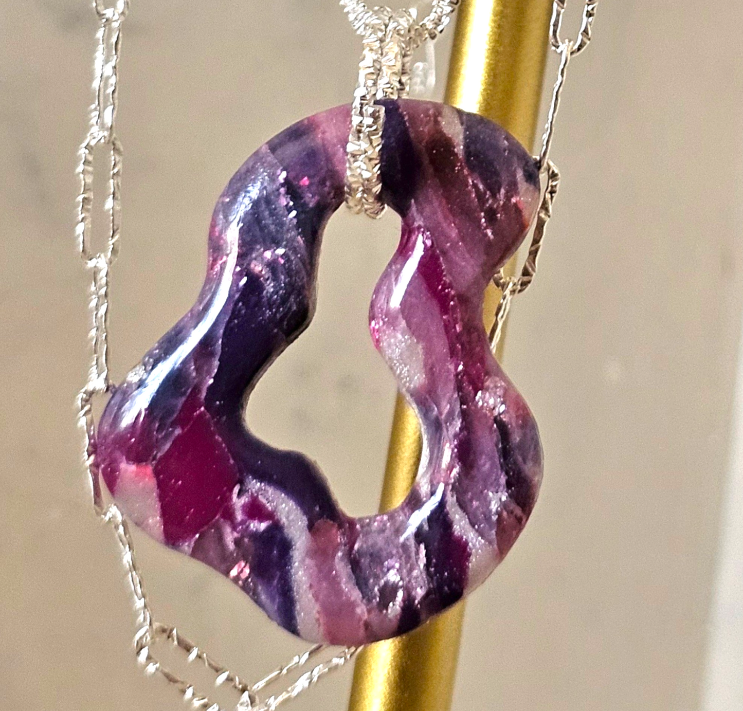 Purple Galaxy Wave Set – Hand-Sculpted Polymer Clay Double Necklace & Earrings with Silver Foil | One of a Kind Artisan Jewelry
