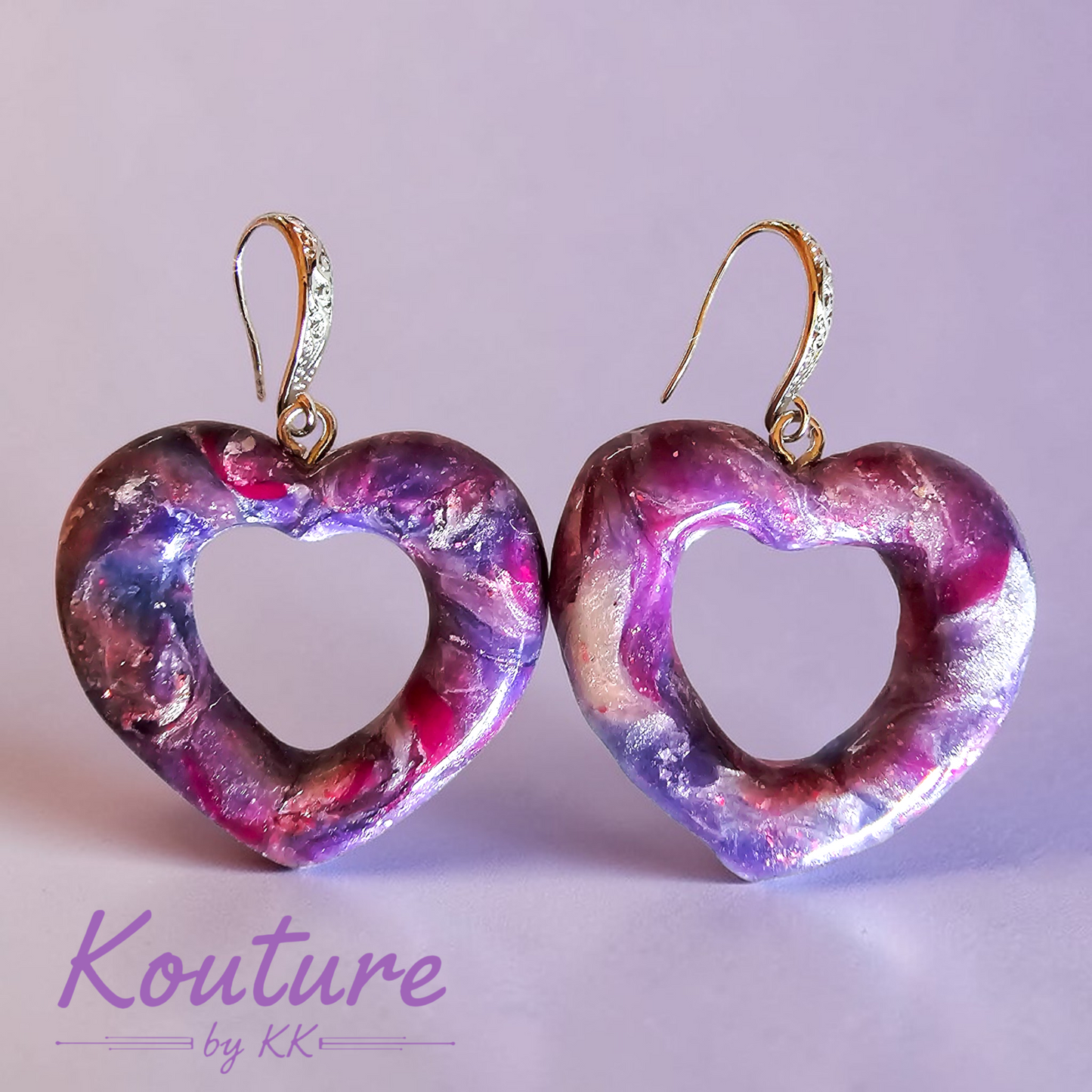 Purple Galaxy Heart Set – Hand-Sculpted Polymer Clay Necklace & Earrings with Silver Foil | One of a Kind Artisan Jewelry
