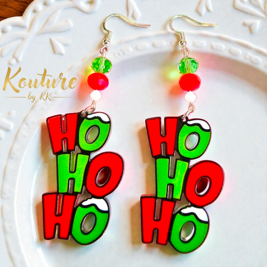 HO HO HO Christmas Earrings – Red and Green Festive Holiday Jewelry