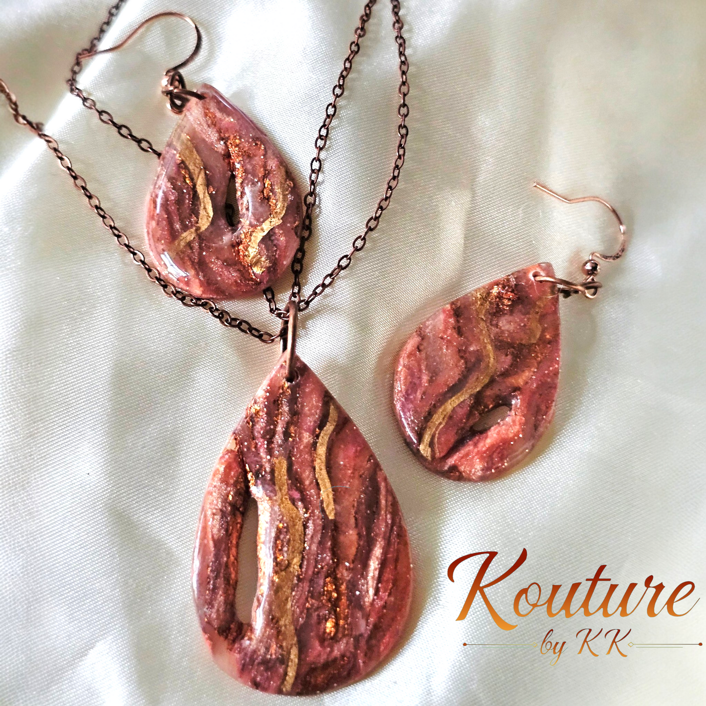 Crystal Dreams Jewelry Set – Hand-Sculpted Polymer Clay Teardrop Necklace & Earrings | Signature Sculpted Collection