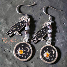 Load image into Gallery viewer, Raven Moon &amp; Stars Celestial Dangle Earrings
