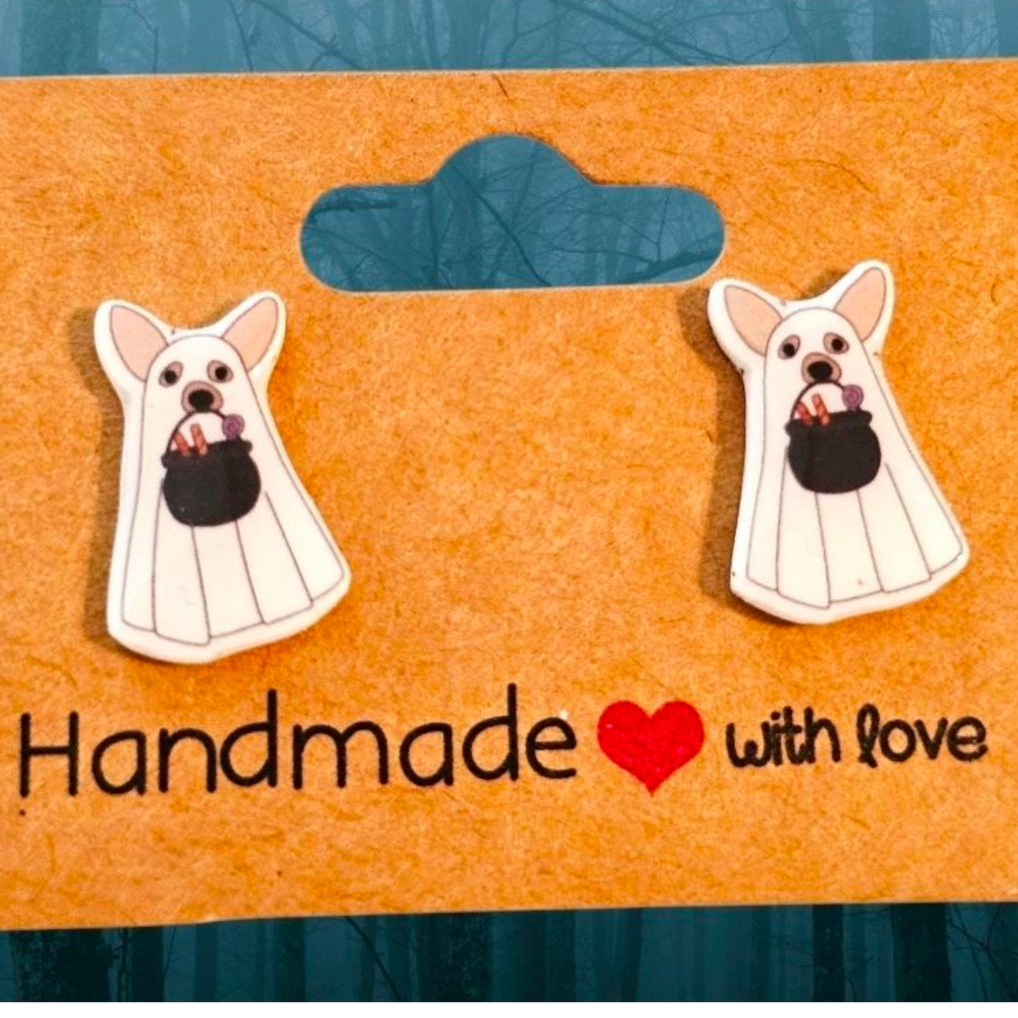 Handmade Halloween Dog Earrings – Acrylic Studs for Women