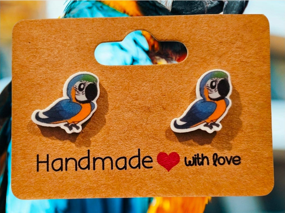 Bird Lover Post Earrings – Blue and Gold Macaw or Baby Chick Studs
