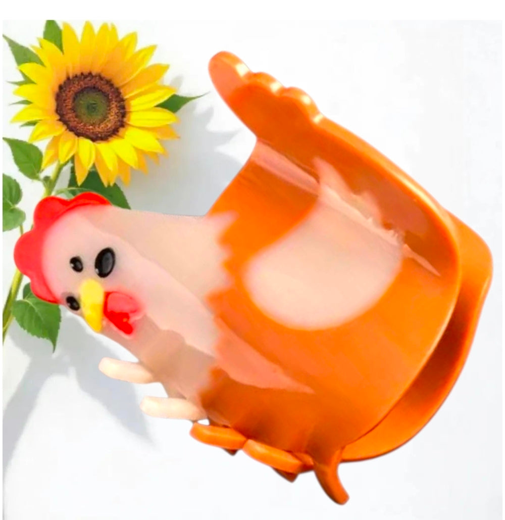 Funny Chicken Hair Claw Clip – Brown and Cream Farmhouse Hair Accessory