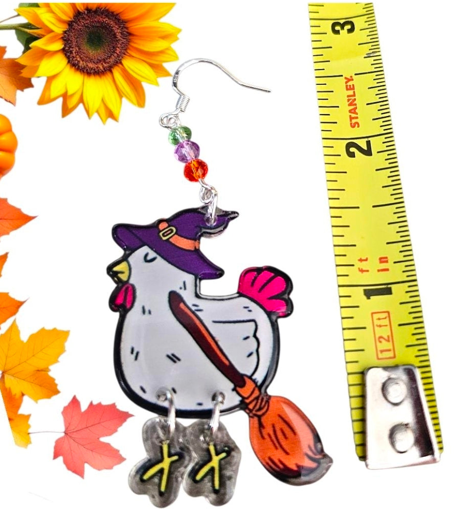 Halloween Witch Chicken Jewelry – Acrylic Dangle Feet Earrings, Necklace & Set