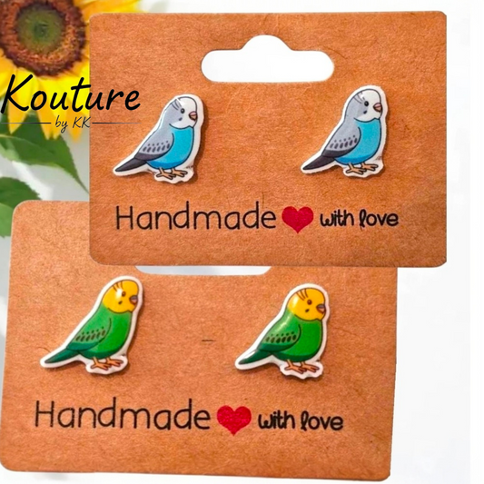 Parakeet Post Earrings – Adorable Bird Stud Earrings in Blue or Green