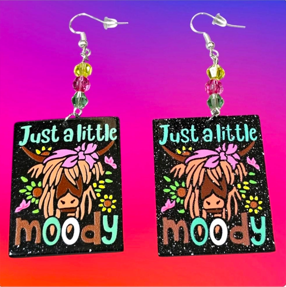 Just a Little Moody Highland Cow Earrings – Large Statement Earrings with Beaded Accents