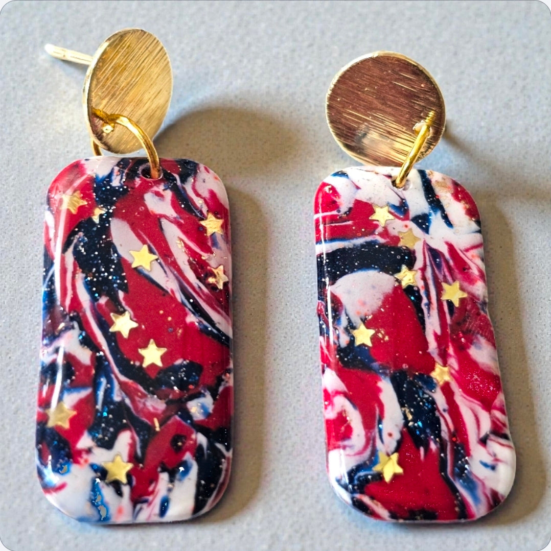 Signature Sculpted Rectangular Stars & Stripes Dangle Earrings