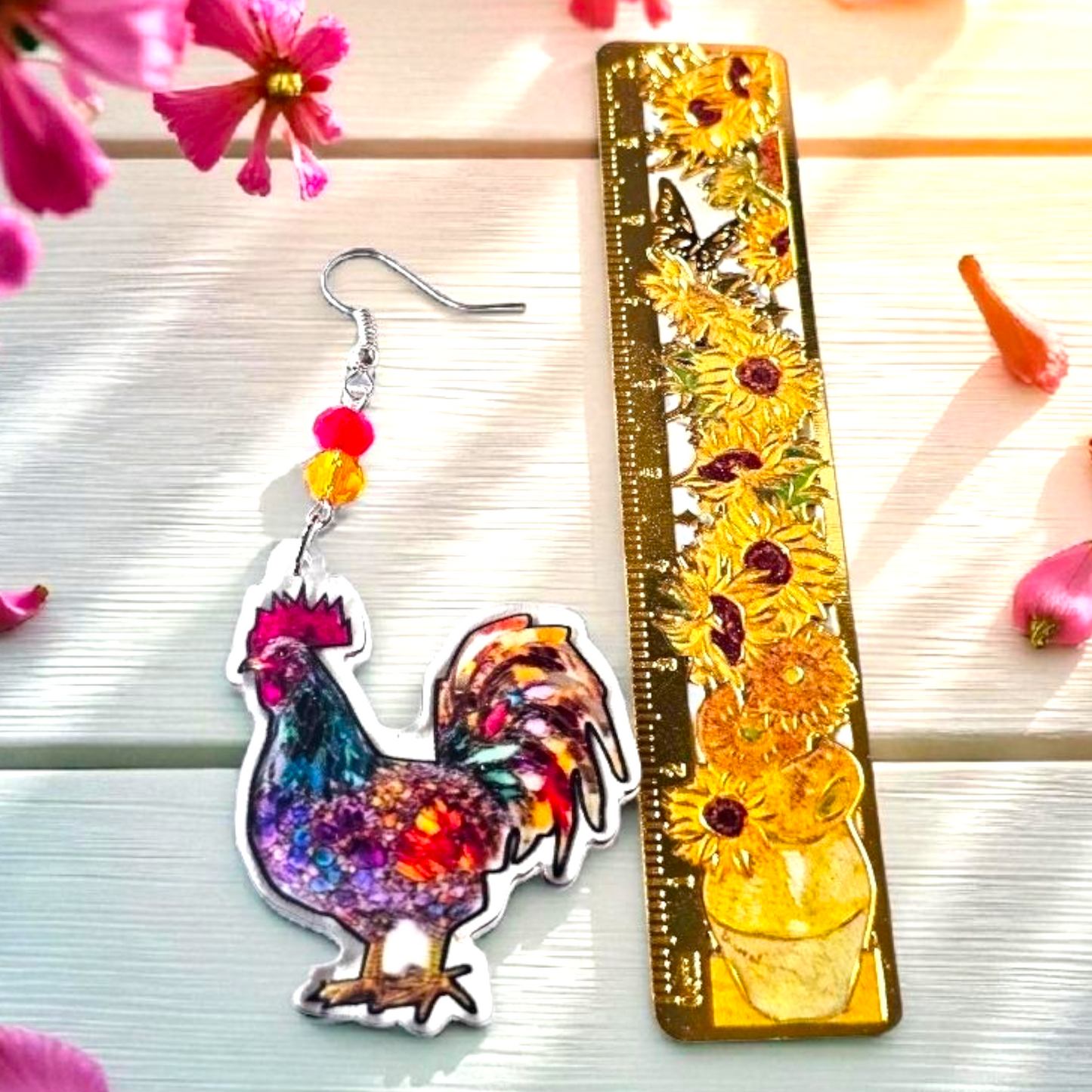 Colorful Rooster Earrings with Crystal Beads – Western Cowgirl Farmhouse Jewelry