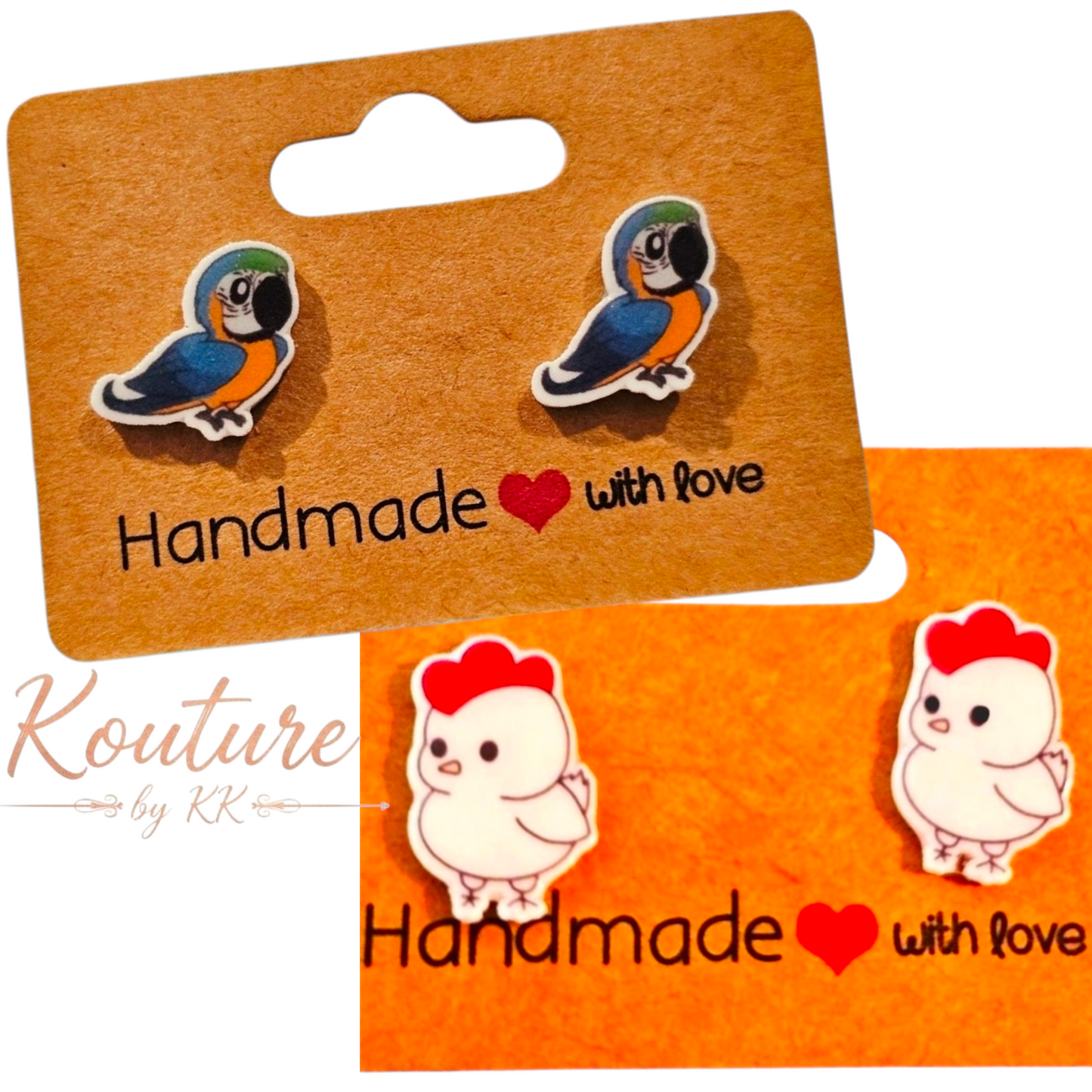 Bird Lover Post Earrings – Blue and Gold Macaw or Baby Chick Studs