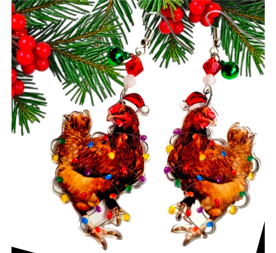 Santa Chicken Christmas Earrings – Festive Farmhouse Holiday Jewelry
