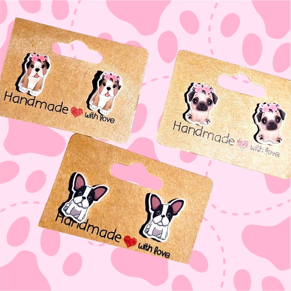 Adorable Dog Breed Post Earrings - Pug, Bulldog & French Bulldog