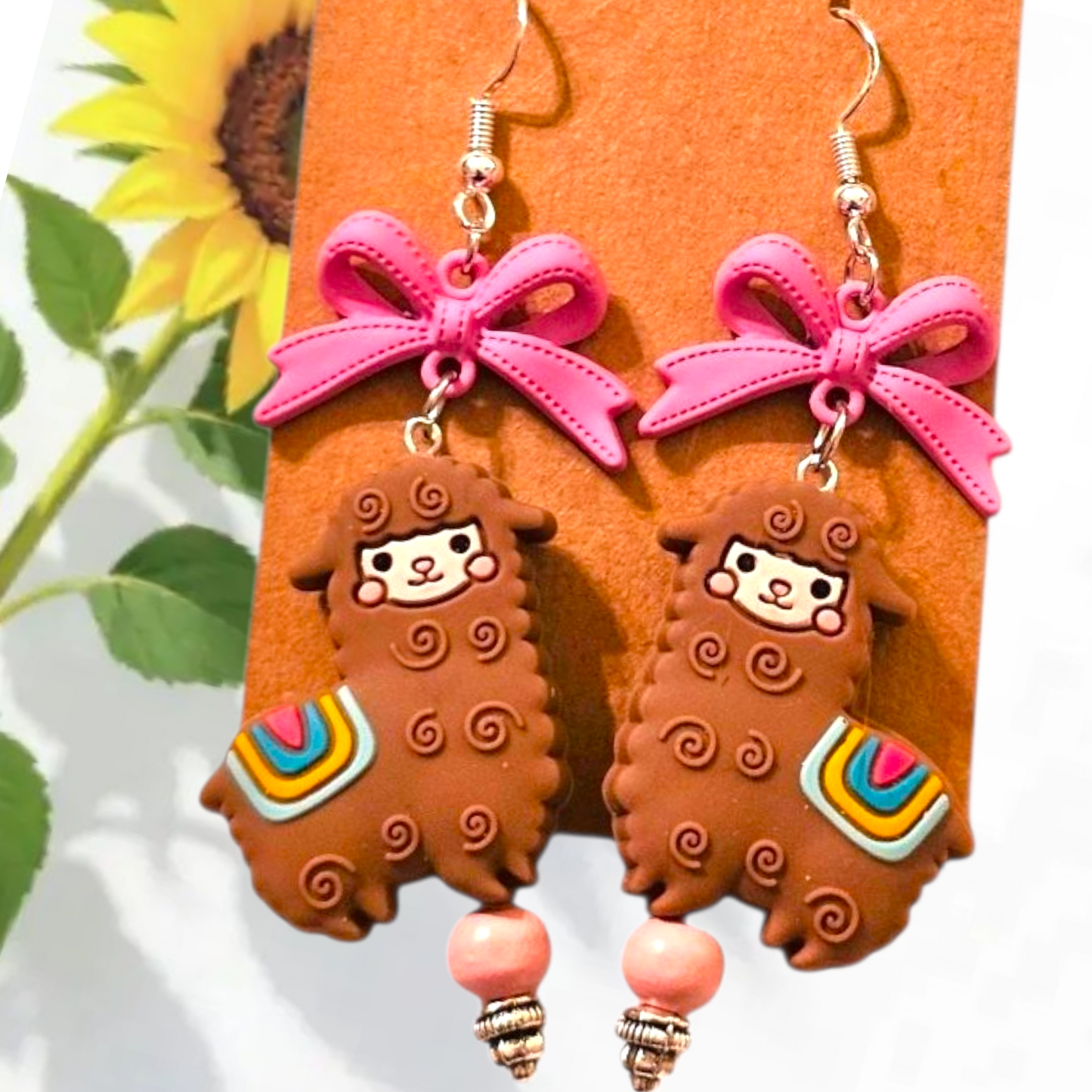 Llama Alpaca Earrings – Animal Earrings with Bow and Beads