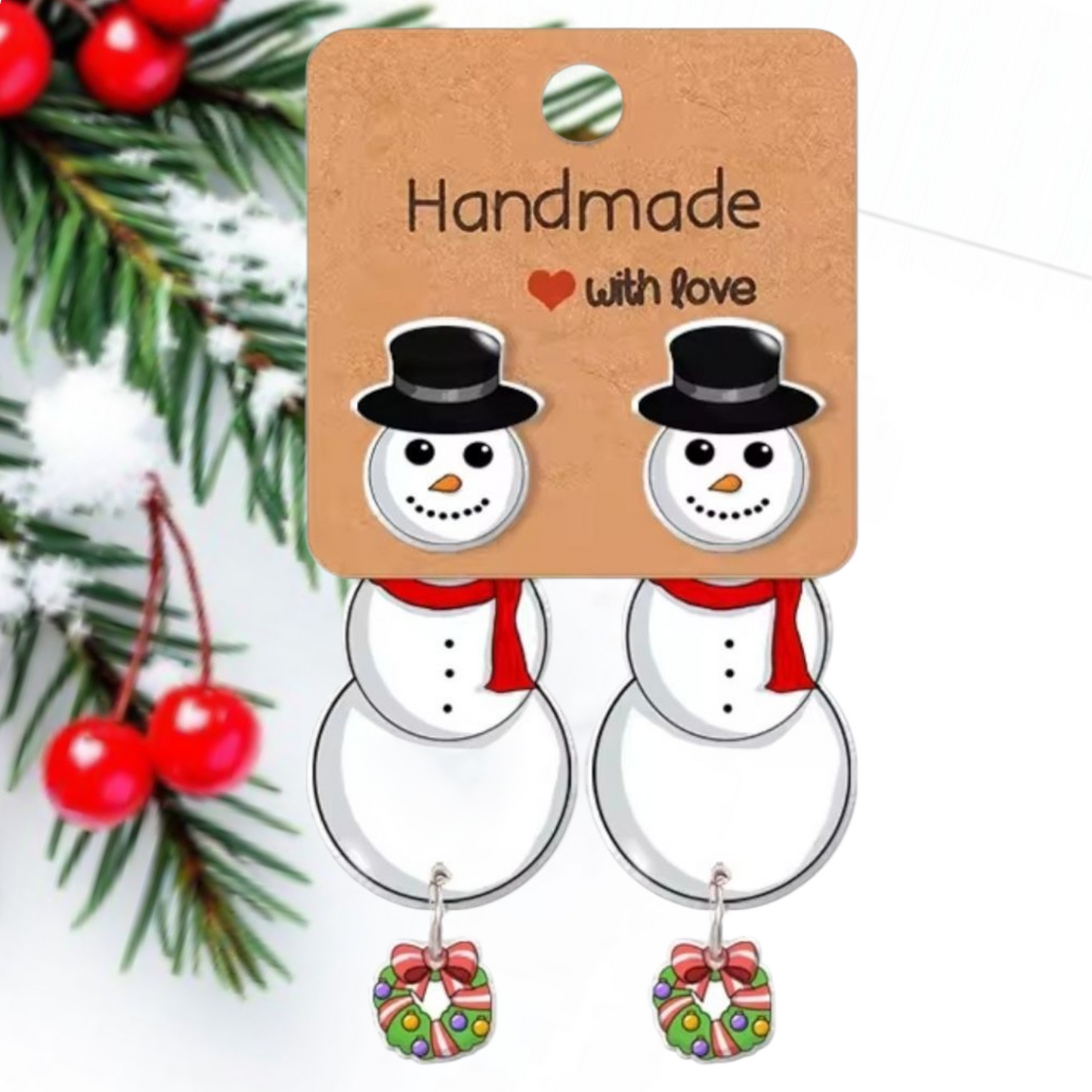 Snowman Dangle Post Earrings – Christmas Wreath Acrylic Jewelry