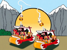 Load image into Gallery viewer, Flintstones Earrings. Cartoon Classics Jewelry. Prehistoric Family Cartoon.
