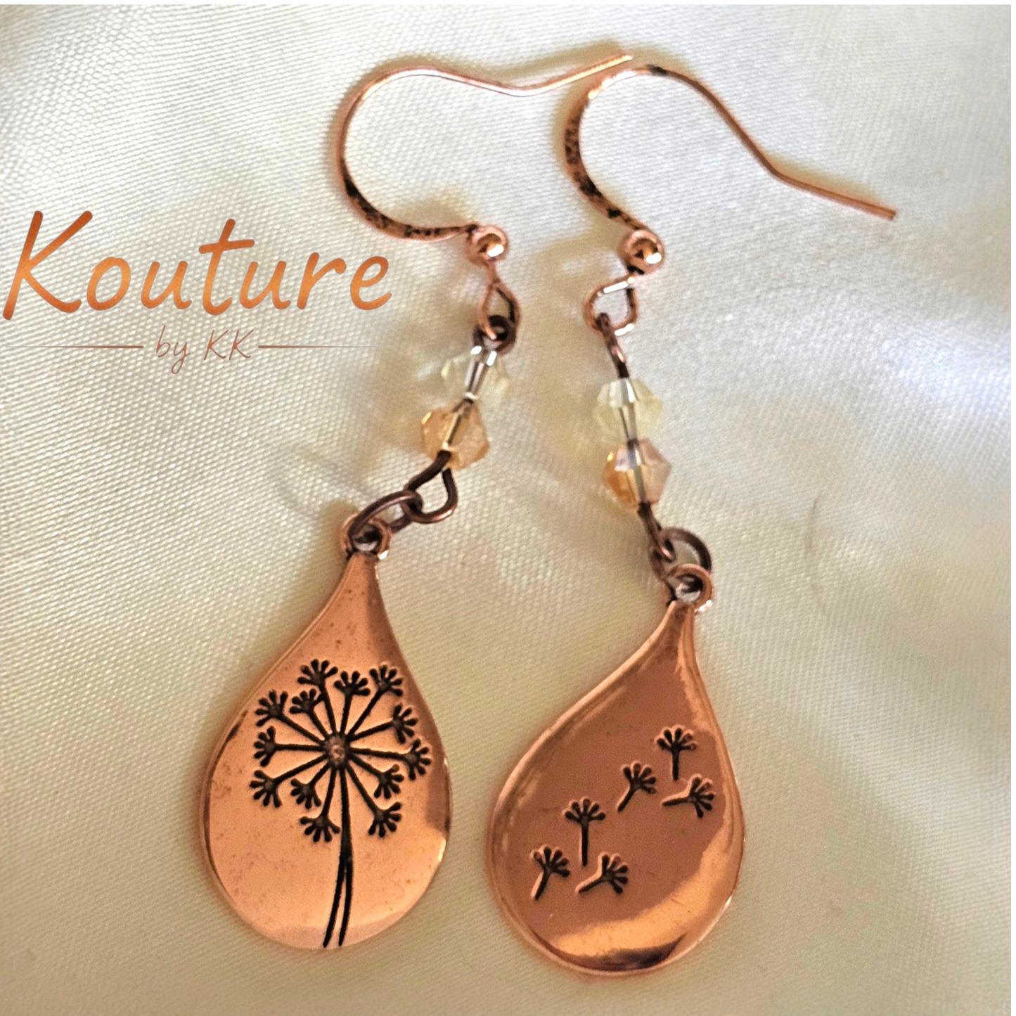 Copper Dandelion Teardrop Earrings