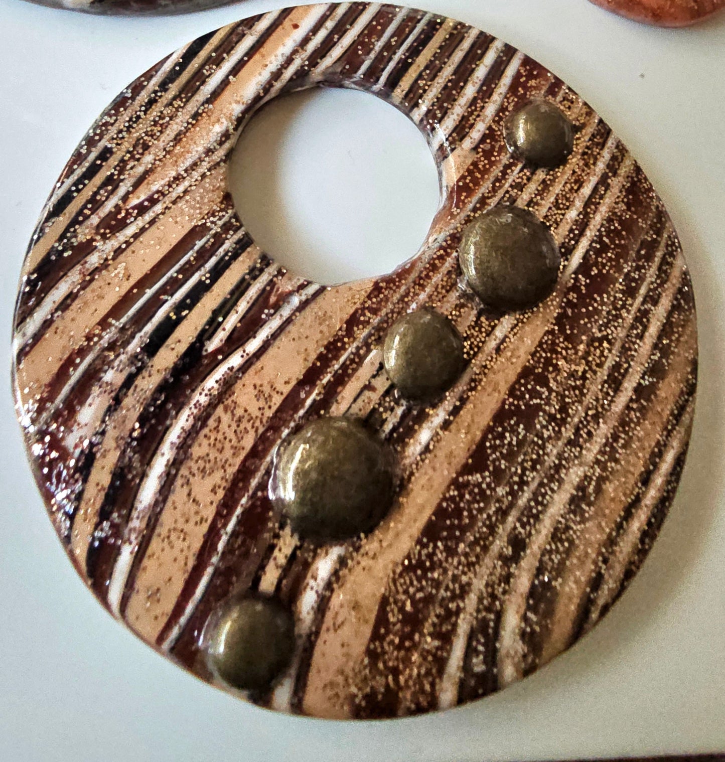 Tribal Stripe Signature Set – Hand-Sculpted Polymer Clay Necklace & Earrings with Bronze Domes & Gold Leaf | One of a Kind