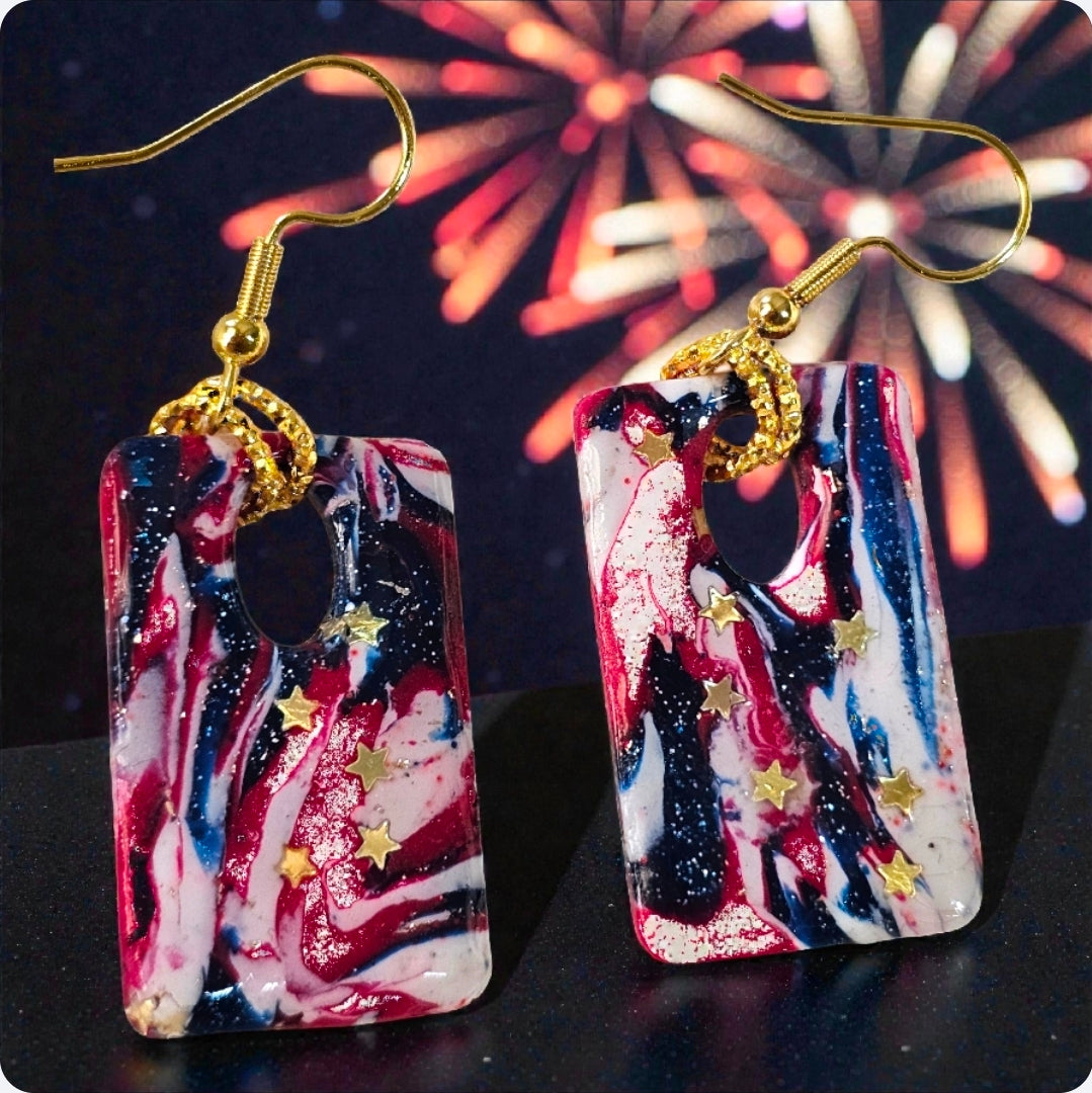 Patriotic Stars Rectangle Drop Earrings — Signature Sculpted Collection