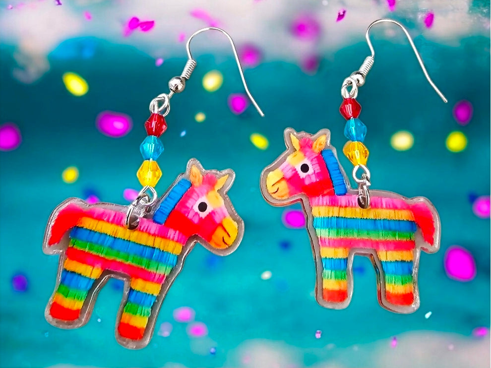 Piñata Donkey Earrings – Rainbow Fiesta Dangle Earrings