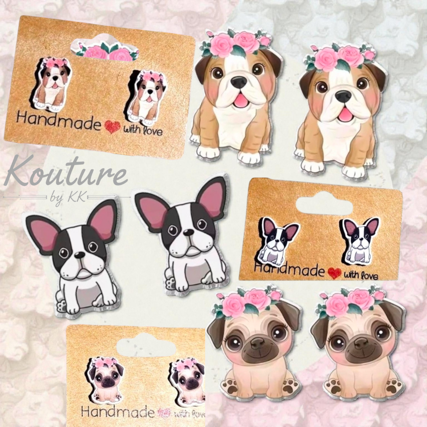 Adorable Dog Breed Post Earrings - Pug, Bulldog & French Bulldog