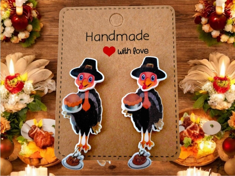 Funny Turkey Dangle Earrings, Acrylic Thanksgiving Stud Earrings, Lightweight Fall Jewelry Gift for Women, Holiday Statement Earrings