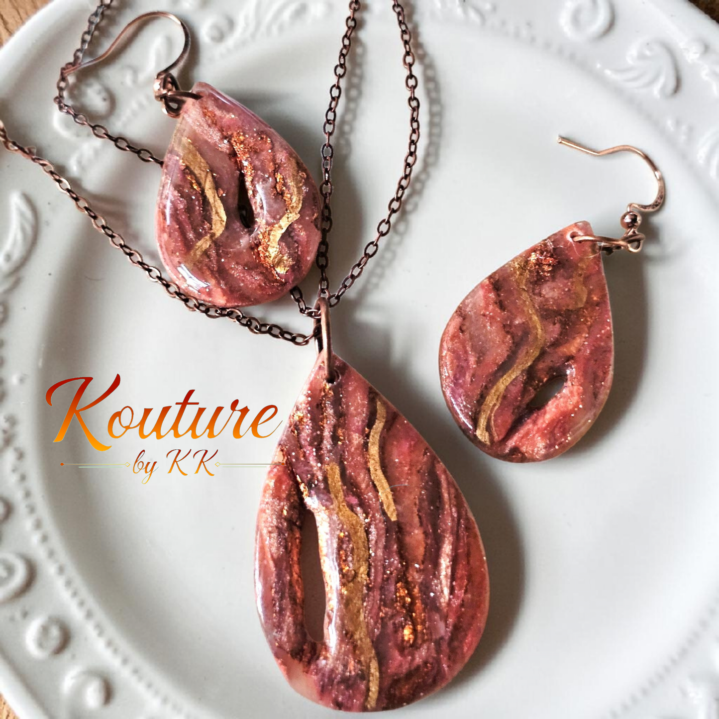 Crystal Dreams Jewelry Set – Hand-Sculpted Polymer Clay Teardrop Necklace & Earrings | Signature Sculpted Collection