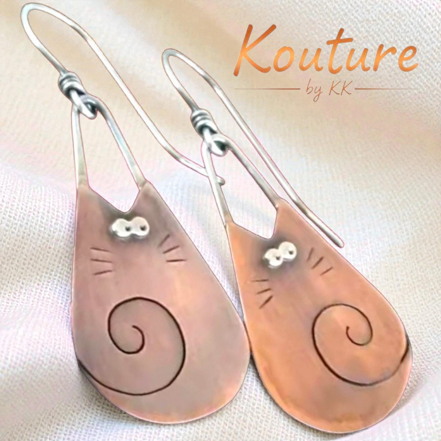 Bohemian Rustic Copper Cat Earrings: Natural Copper Kitten Jewelry