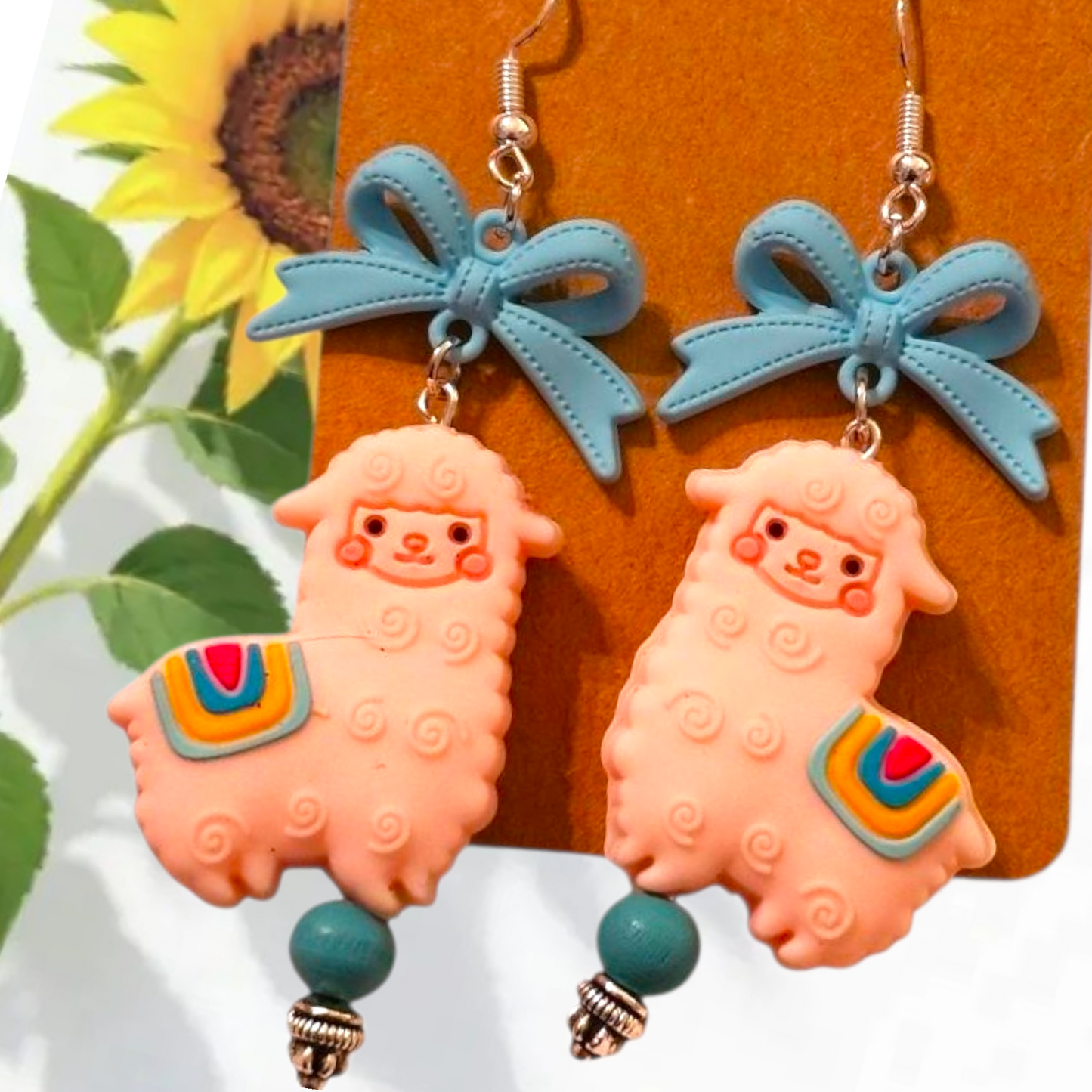 Llama Alpaca Earrings – Animal Earrings with Bow and Beads