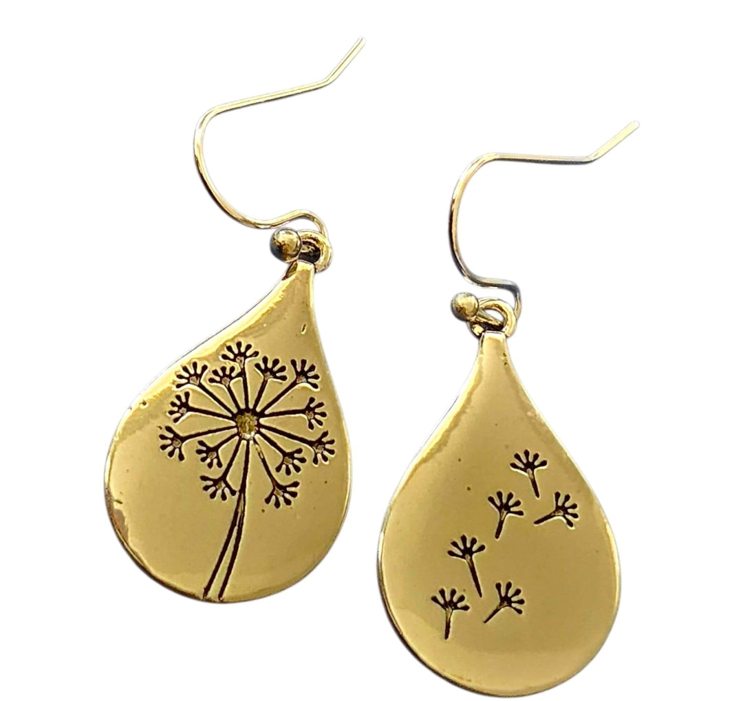 Dandelion Teardrop Earrings - Gold & Silver Options with Crystal Beads