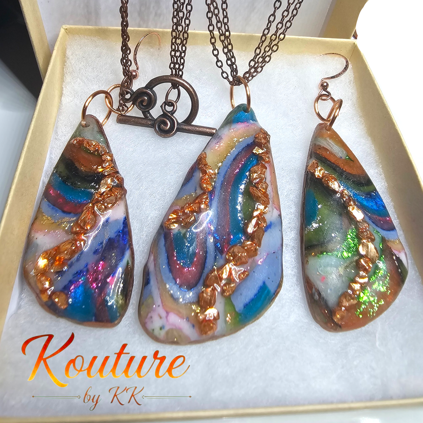 Copper Dreams — Polymer Clay Pendant & Earring Set | Signature Sculpted Collection