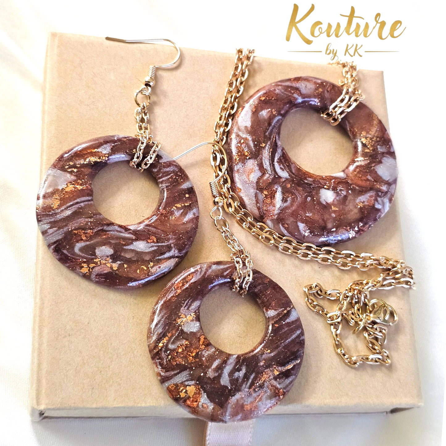 Copper Dreams Signature Set - Hand-Sculpted Polymer Clay Necklace & Earrings with Gold Leaf | One of a Kind