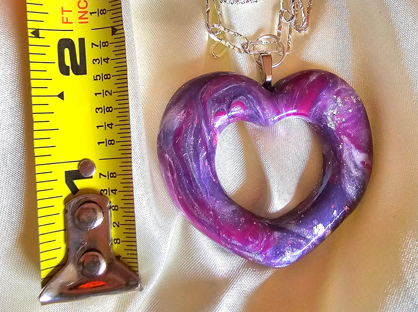 Purple Galaxy Heart Set – Hand-Sculpted Polymer Clay Necklace & Earrings with Silver Foil | One of a Kind Artisan Jewelry