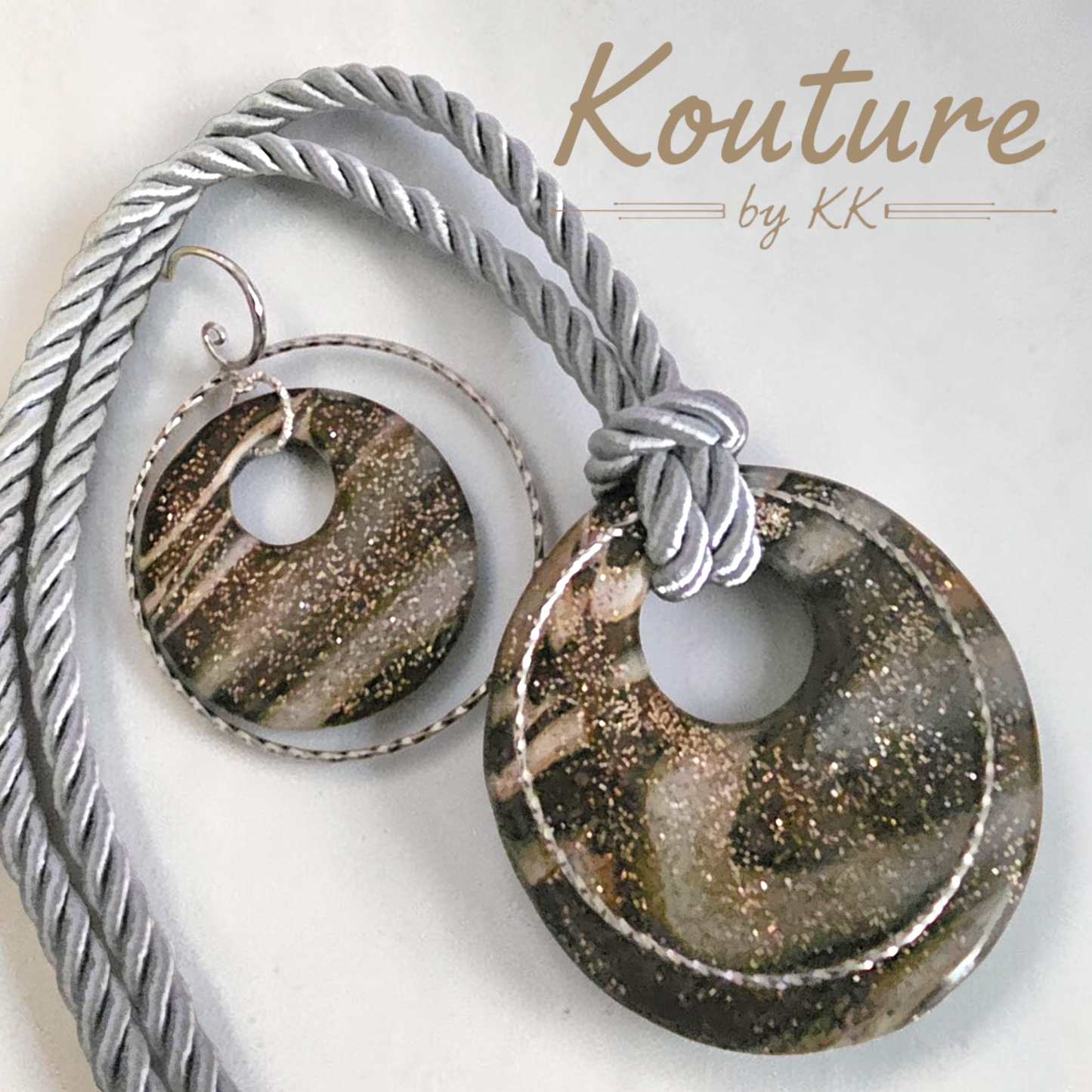 Smoky Donut Signature Set – Hand-Sculpted Polymer Clay Necklace & Earrings with Silver Gold Leaf | One of a Kind