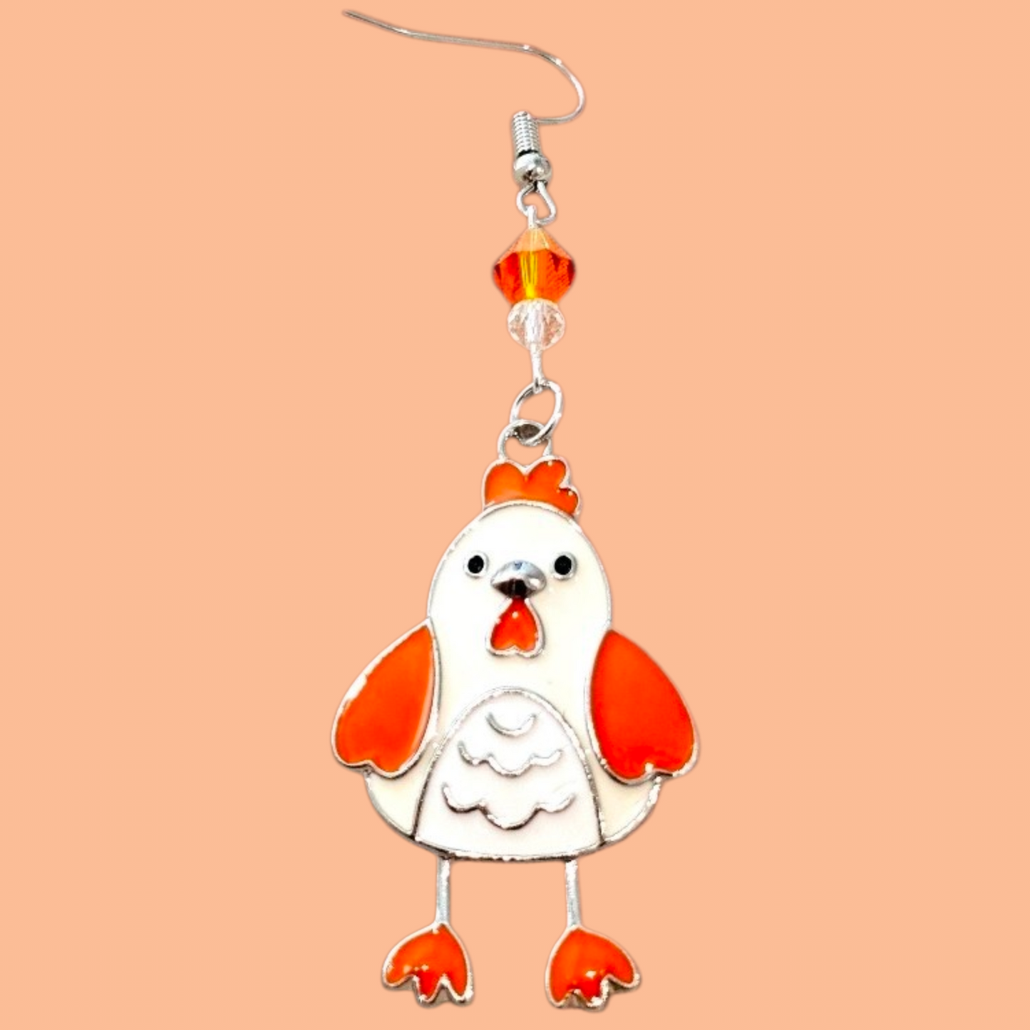 Cluck Couture — Chicken Lover Enamel Dangle Earrings with Crystal Beads