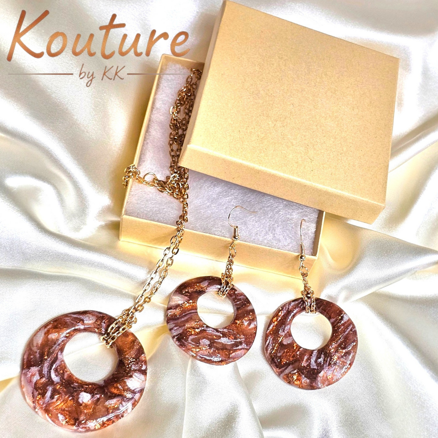 Copper Dreams Signature Set - Hand-Sculpted Polymer Clay Necklace & Earrings with Gold Leaf | One of a Kind